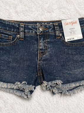 Cat & Jack Dark Blue Denim Shorts with Gold Stitching